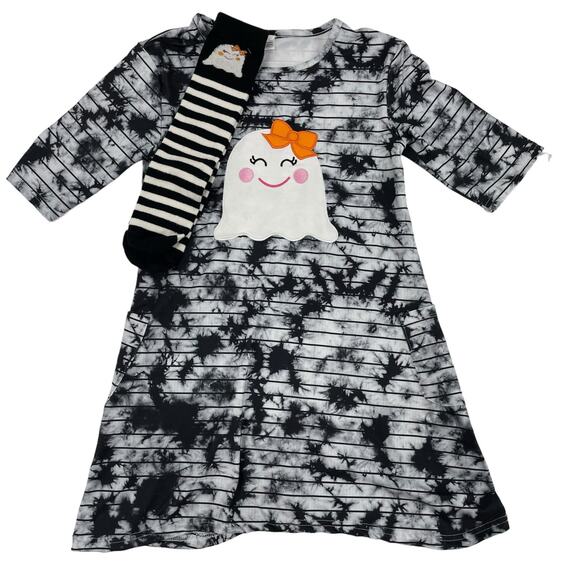 Unbranded Gray & Black Ghost Print Short Sleeve Dress with Socks 2XL - Picture 1 of 3